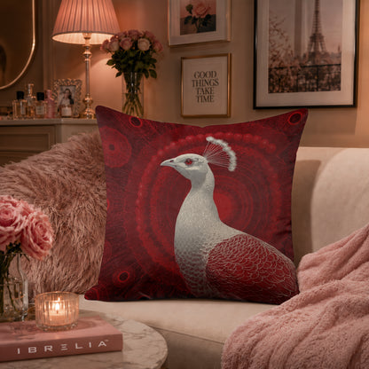 Elegant White Peacock Cushion | Premium Velvet Suede | Double-Sided Print