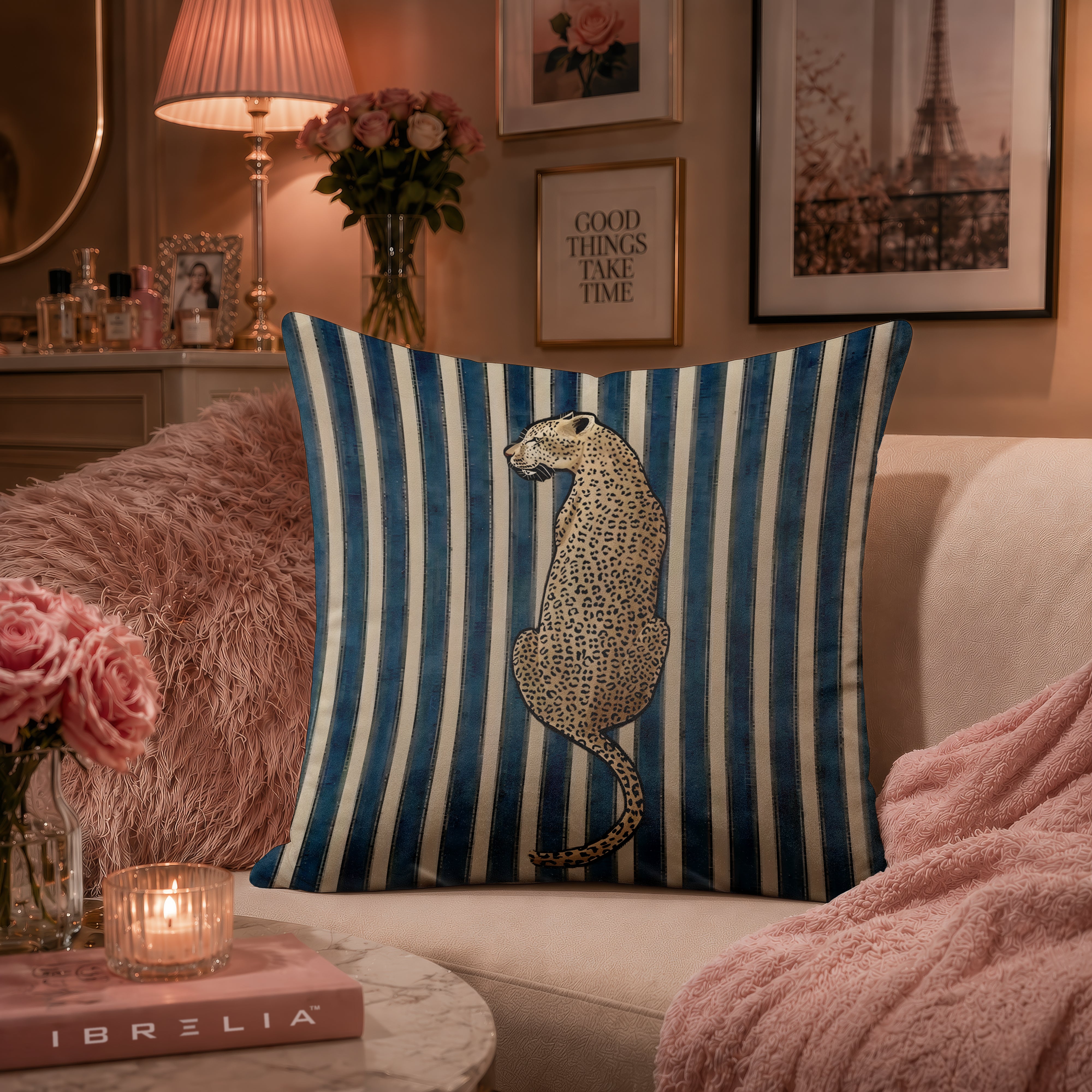 Leopard Stripe Designer Cushion | Premium Velvet Suede | Double-Sided Print