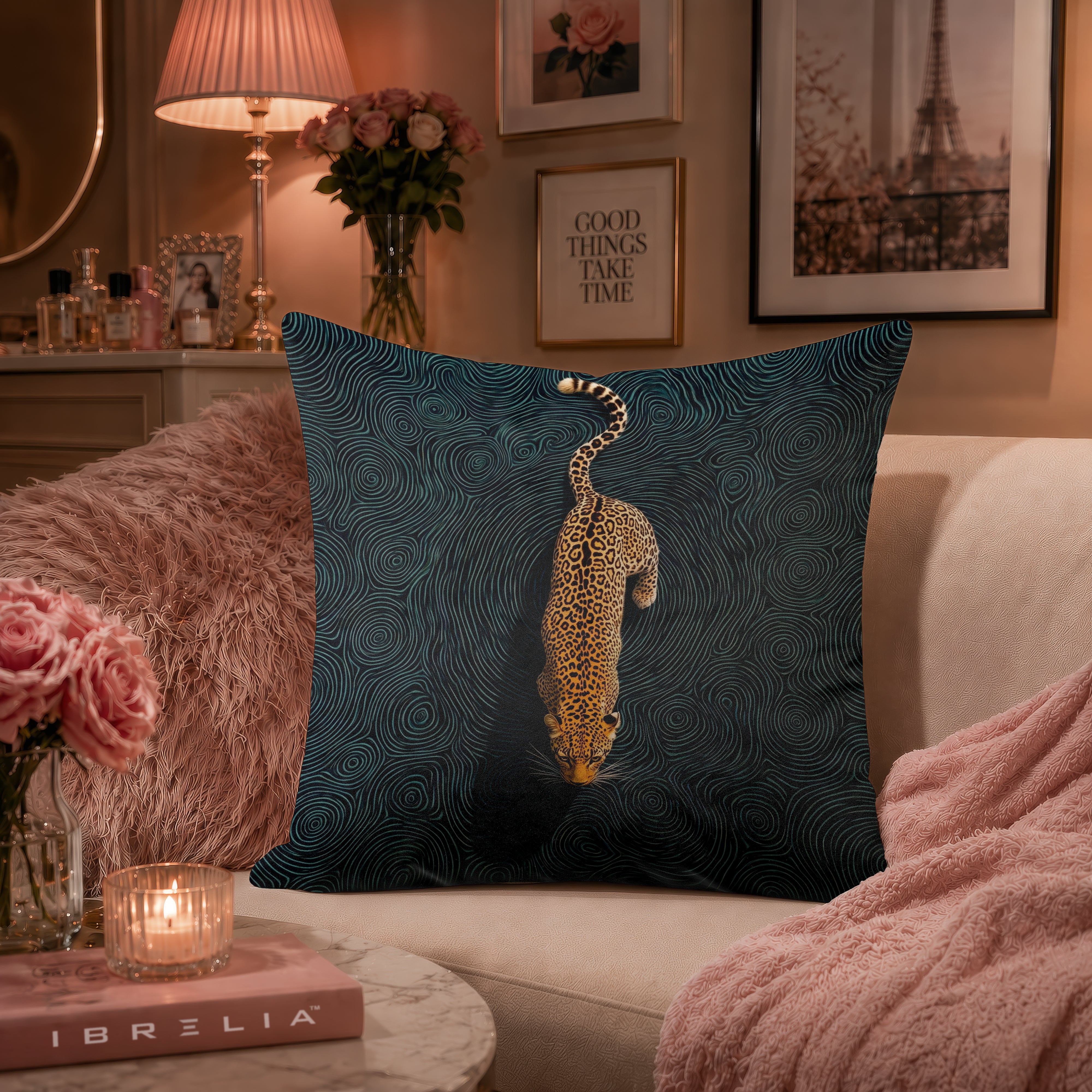 Majestic Leopard Art Cushion | Premium Velvet Suede | Double-Sided Print