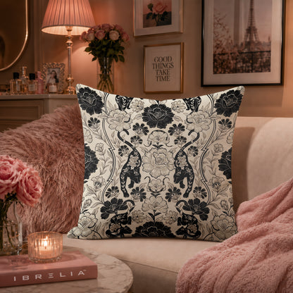 Elegant Black & White Floral Damask Cushion | Premium Velvet Suede | Double-Sided Print