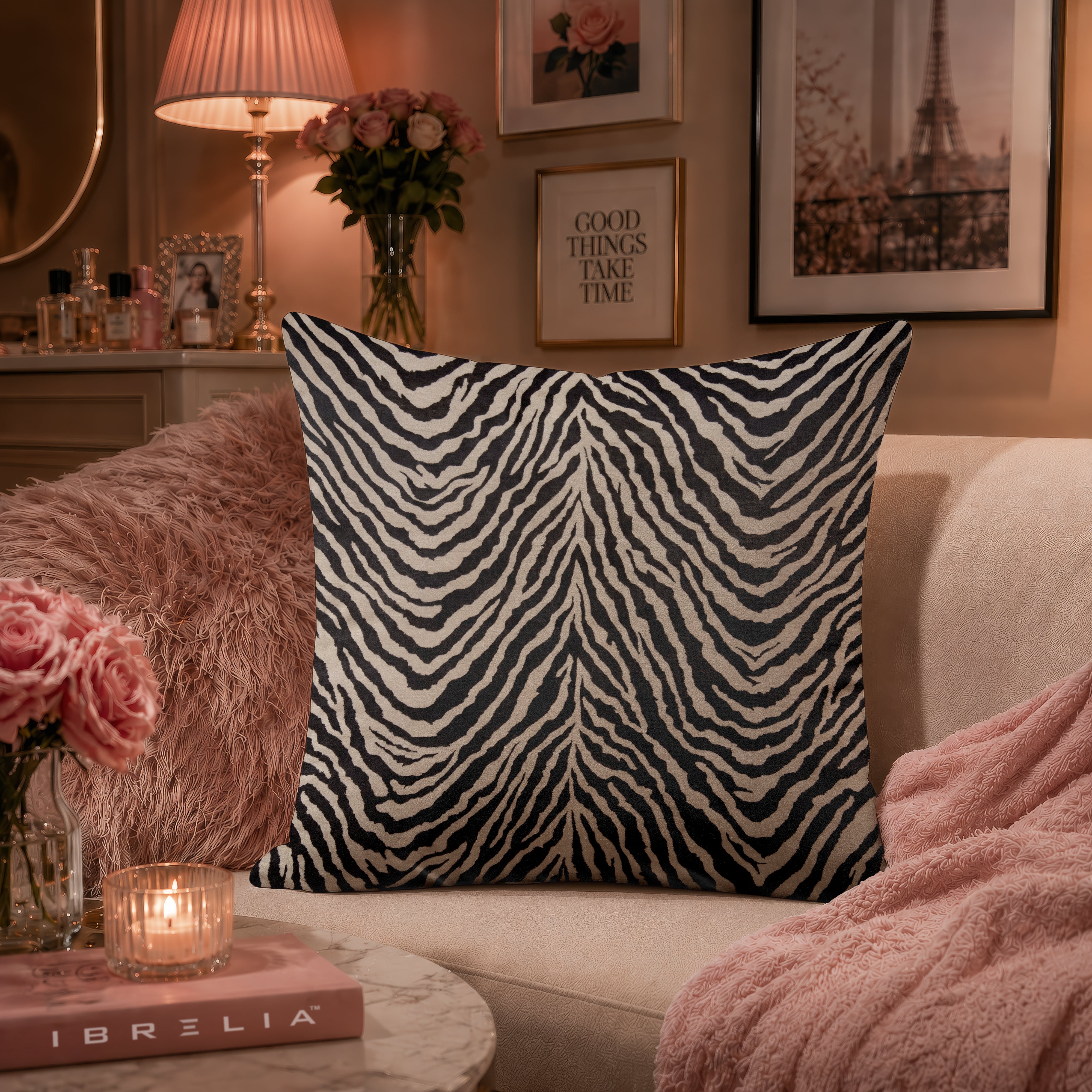 Modern Zebra Pattern Cushion | Premium Velvet Suede | Double-Sided Print