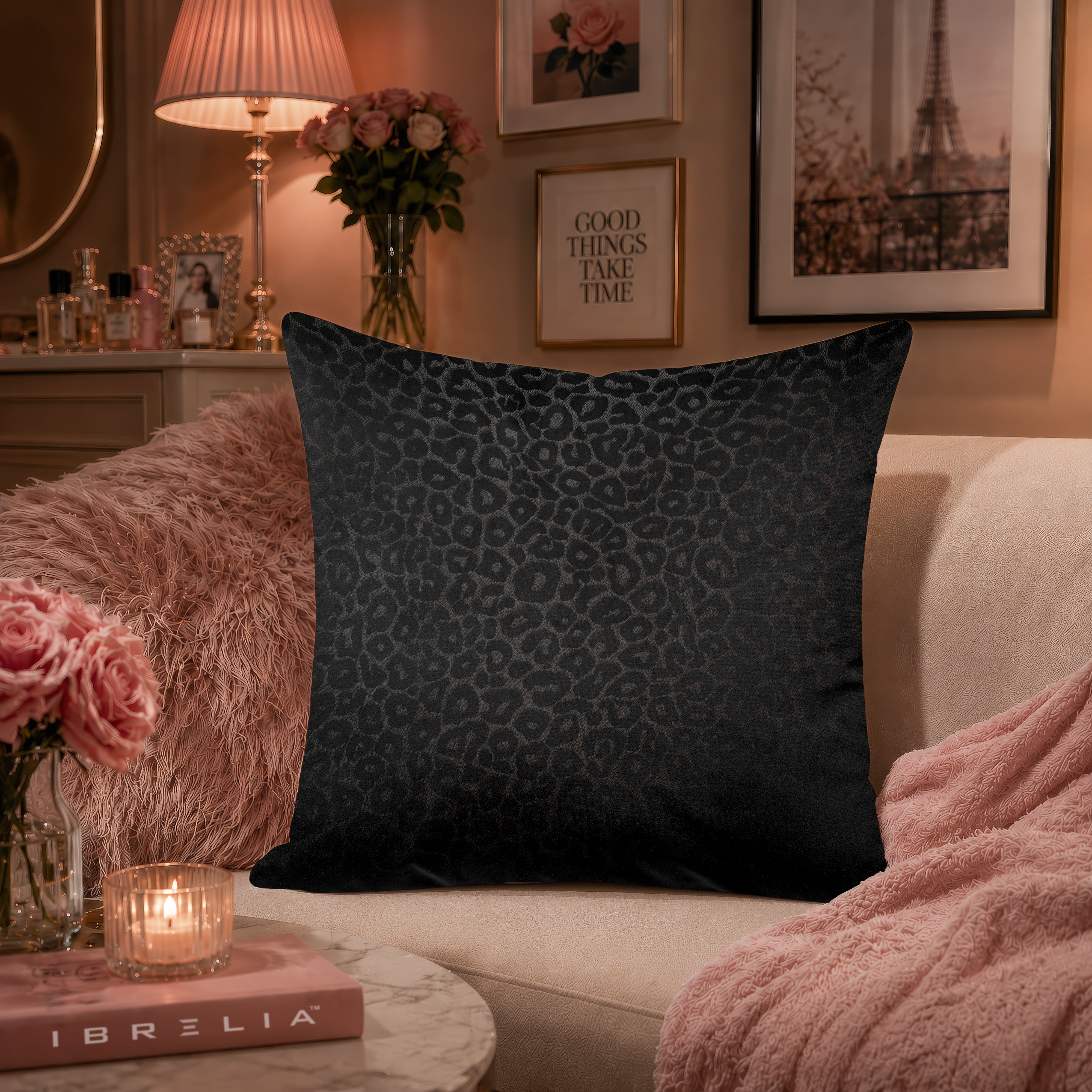 Midnight Leopard Print Cushion | Premium Velvet Suede | Double-Sided Print