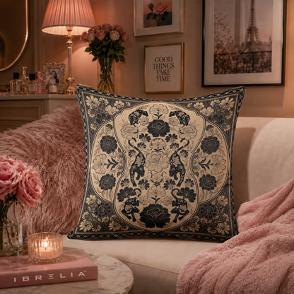 Vintage Botanical Leopard Cushion | Premium Velvet Suede | Double-Sided Print