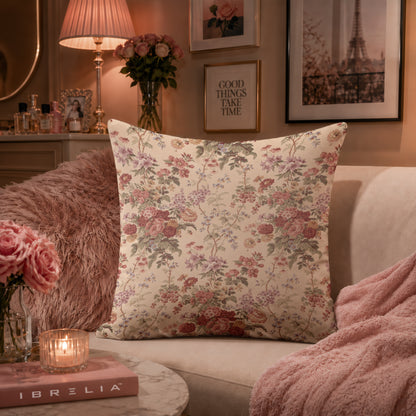 Vintage Floral Cottage Cushion | Premium Velvet Suede | Double-Sided Print