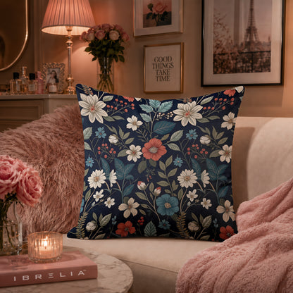 Midnight Botanical Floral Cushion | Premium Velvet Suede | Double-Sided Print