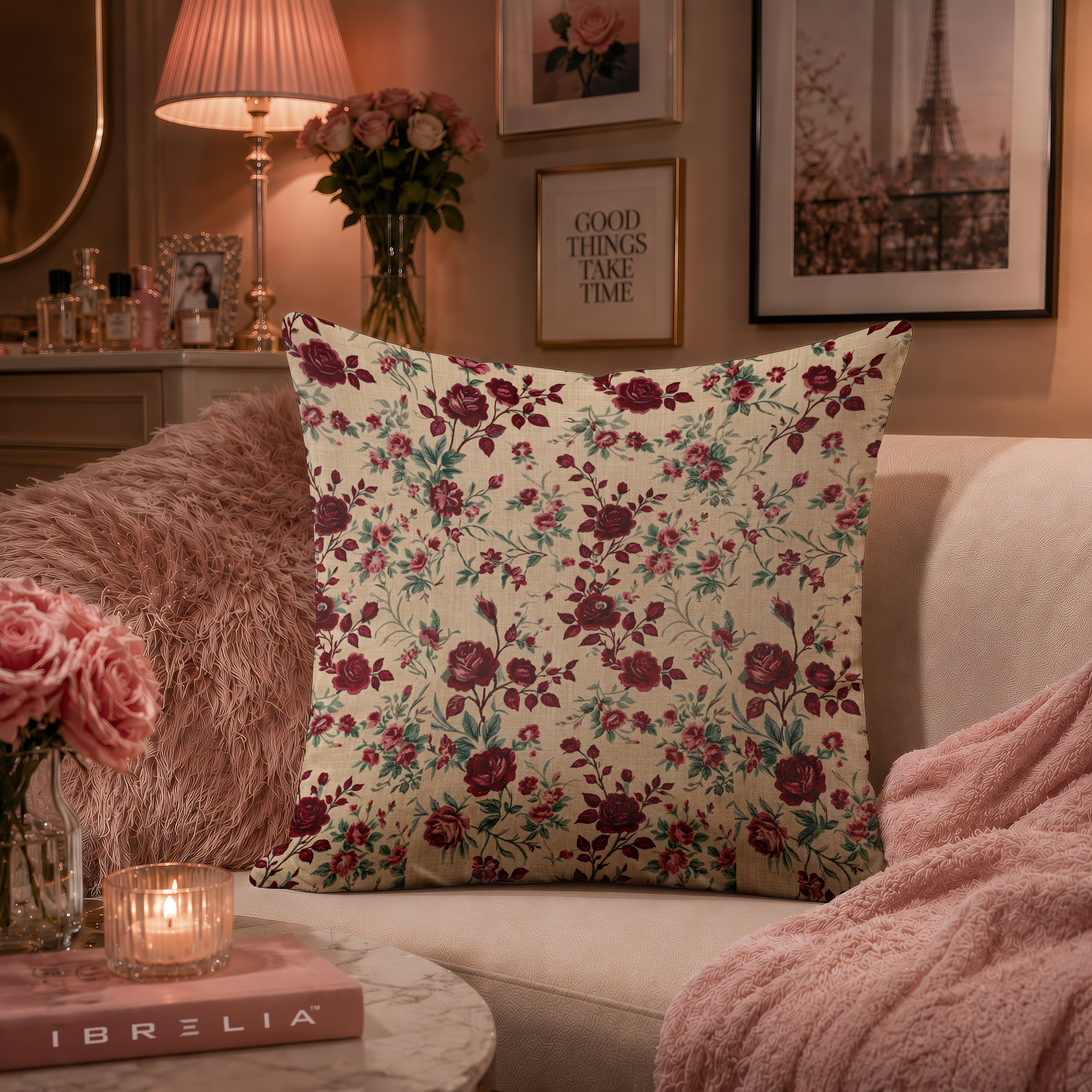 Vintage Rose Garden Cushion | Premium Velvet Suede | Double-Sided Print