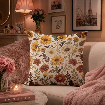 Autumn Wildflower Botanical Cushion | Premium Velvet Suede | Double-Sided Print