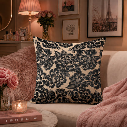 Monochrome Floral Cushion | Premium Velvet Suede | Double-Sided Print