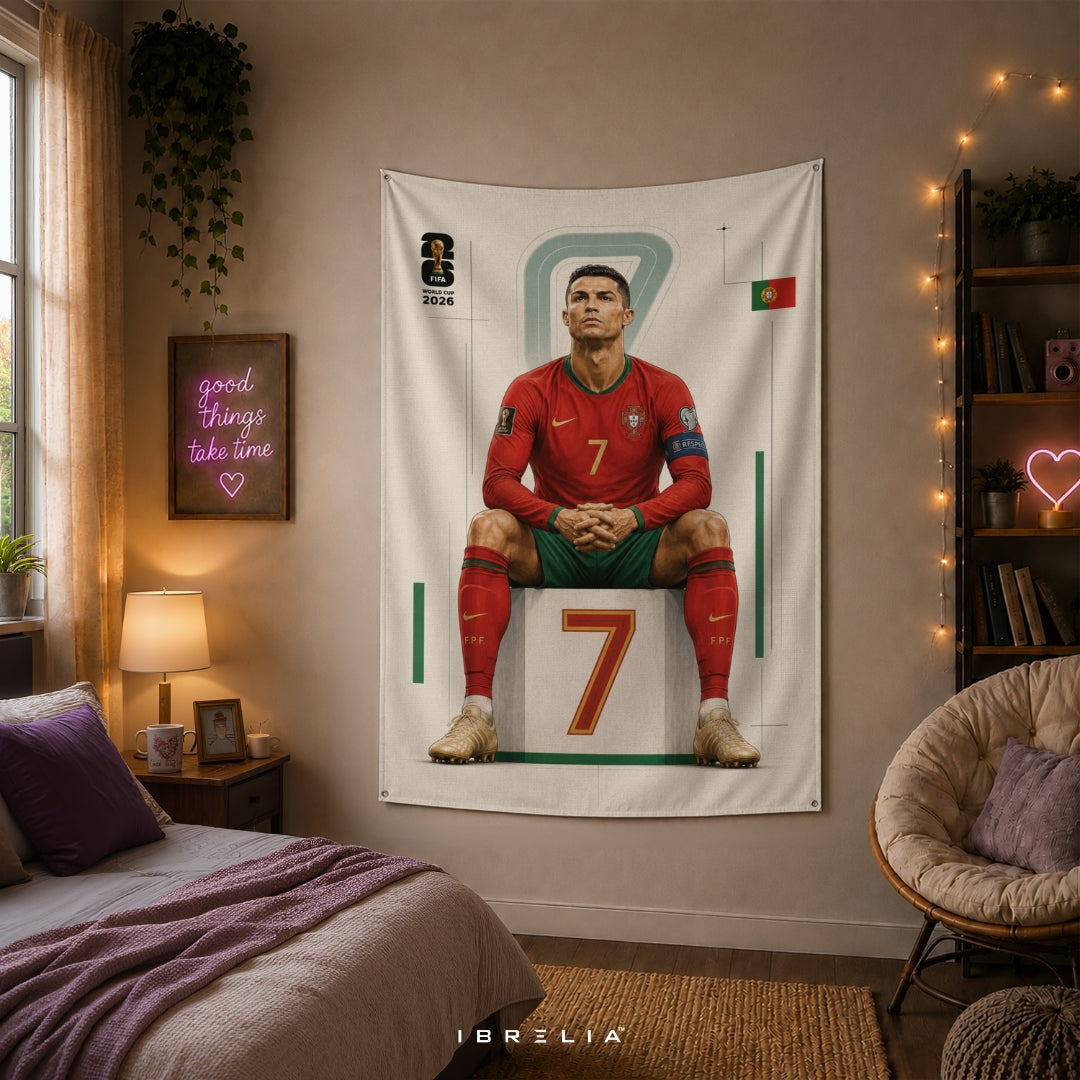 Cristiano Ronaldo – FIFA World Cup 2026 – Premium Jute Fabric Tapestry – IBRELIA™