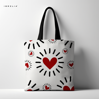IBRELIA™ Love Hearts Tote Bag – Minimal Aesthetic Printed Tote with Premium Fabric & Velvet Handles IBRELIA