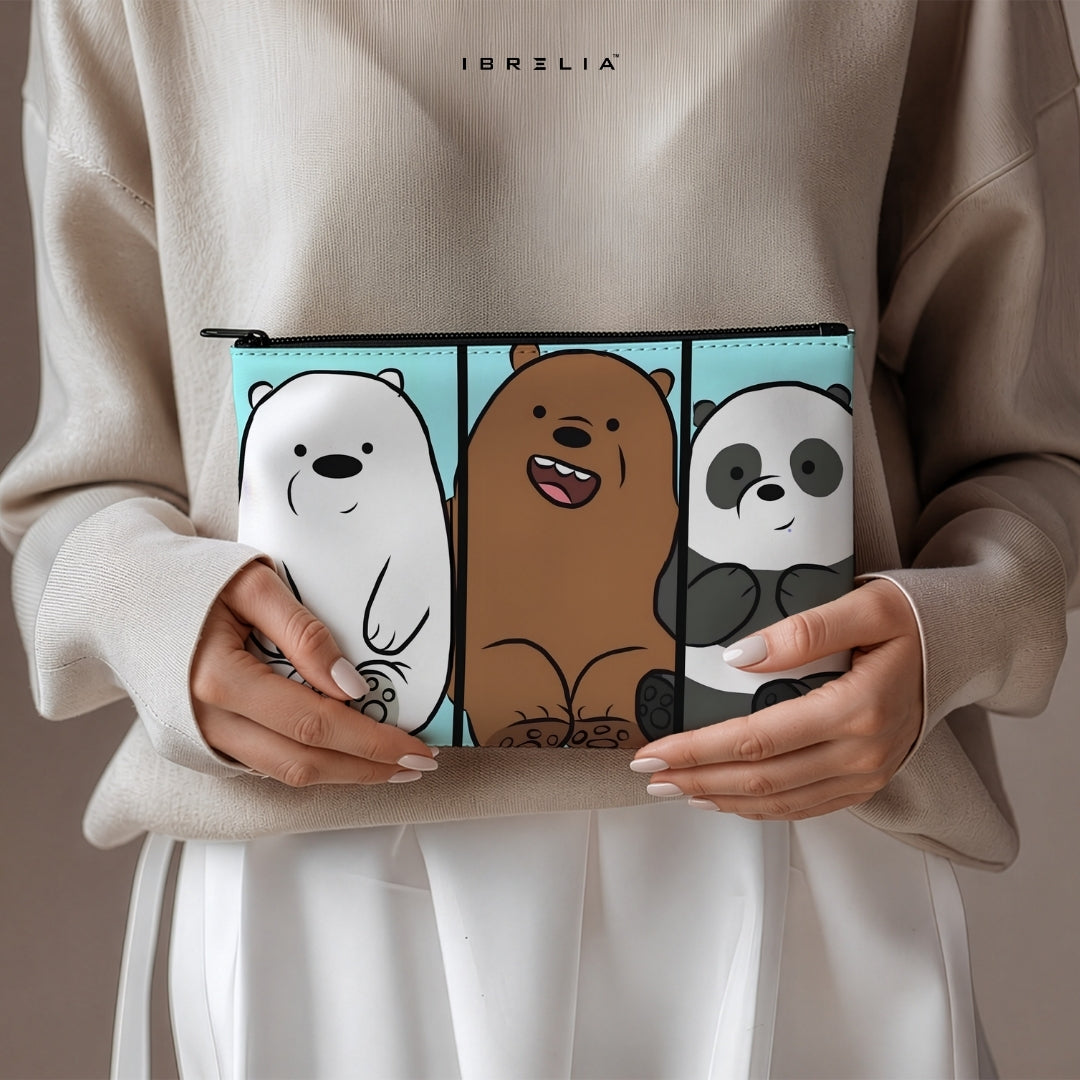 Cute Cartoon Bears Makeup & Pencil Pouch – Double-Sided Print – IBRELIA™ IBRELIA