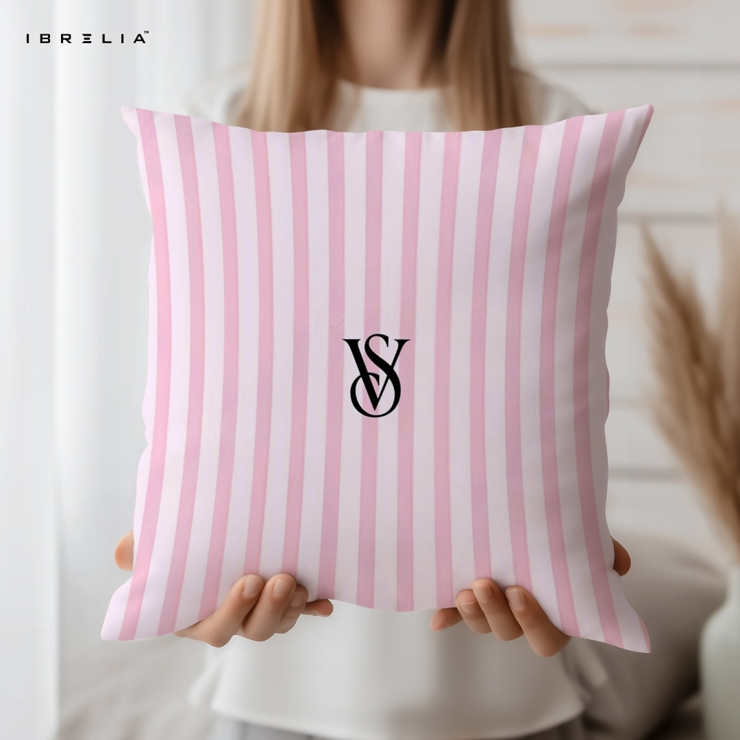 Victoria’s Secret Style Cushion 15x15 Inch | Pink Stripe Luxury Pillow | IBRELIA™ IBRELIA
