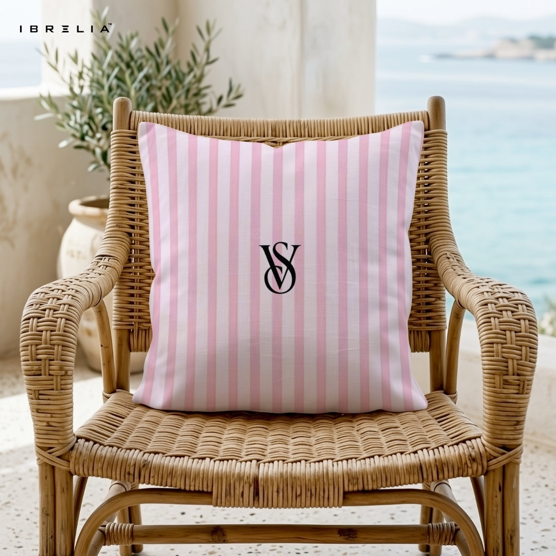 Victoria’s Secret Style Cushion 15x15 Inch | Pink Stripe Luxury Pillow | IBRELIA™ IBRELIA