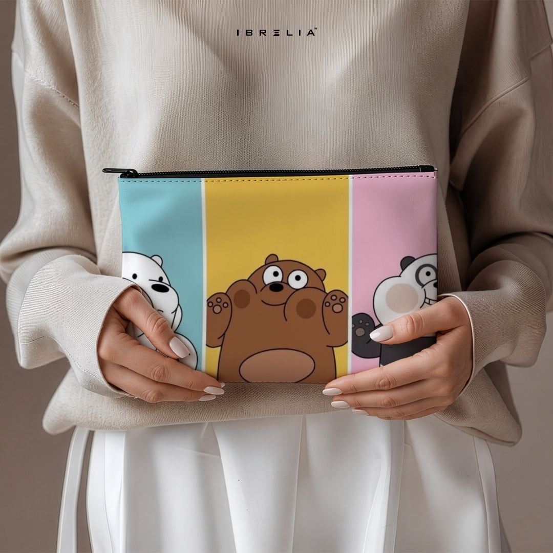 Pastel Cartoon Bears Makeup & Pencil Pouch – Double-Sided Print – IBRELIA™ IBRELIA