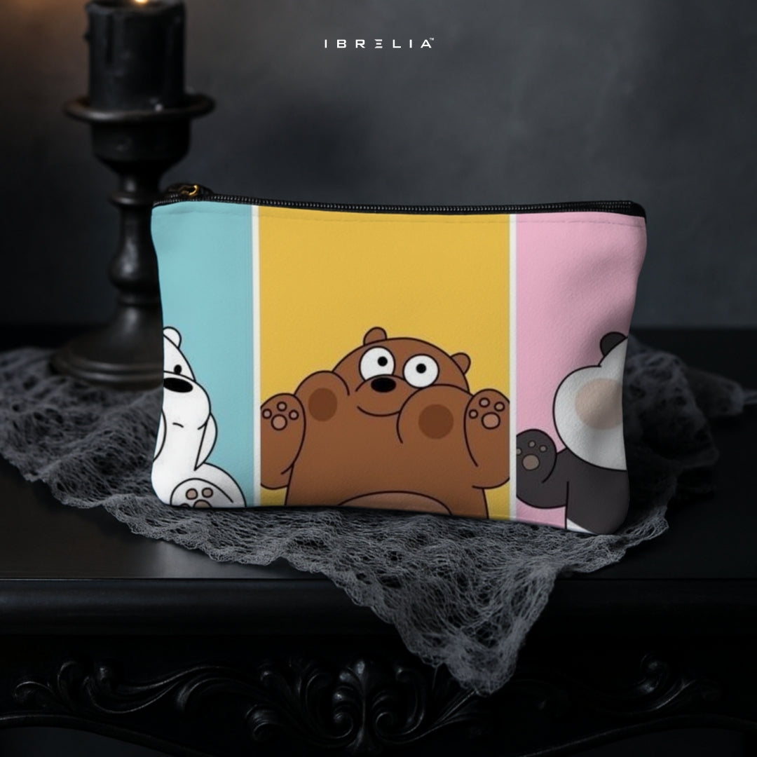 Pastel Cartoon Bears Makeup & Pencil Pouch – Double-Sided Print – IBRELIA™ IBRELIA