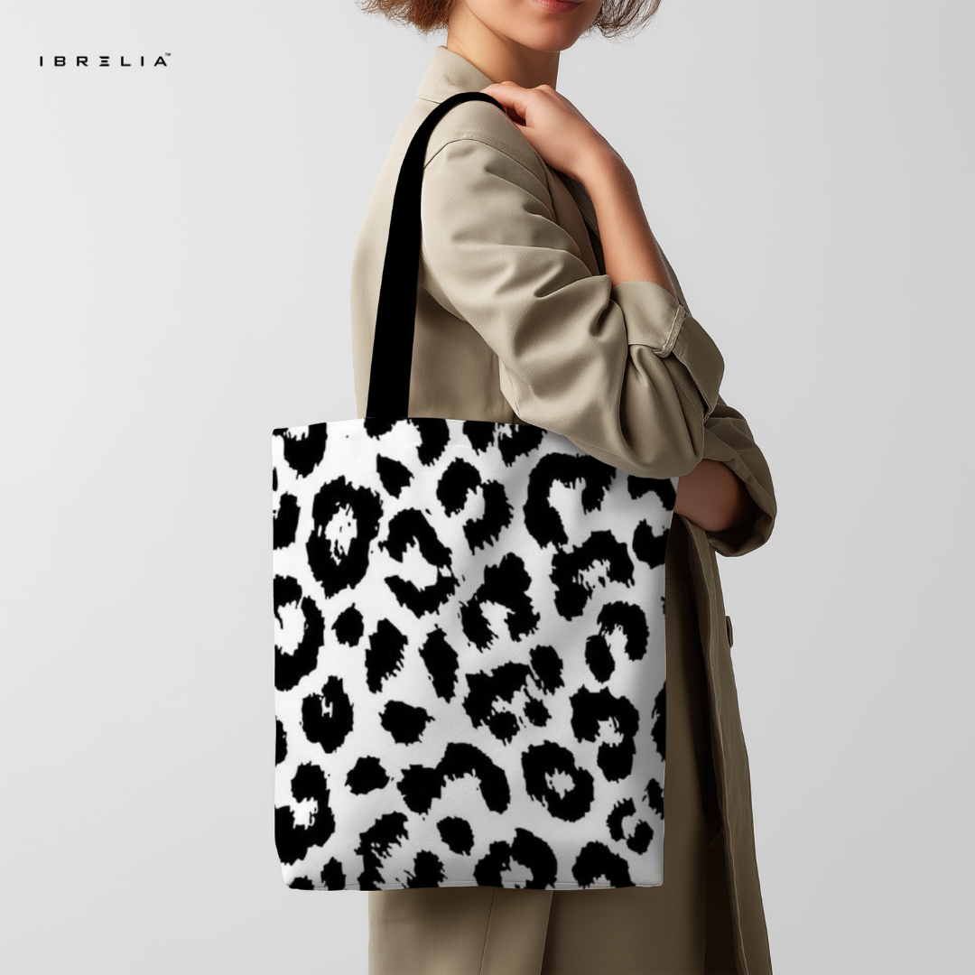 IBRELIA™ Leopard Print Tote Bag – Black & White Aesthetic Animal Print Tote with Premium Fabric IBRELIA