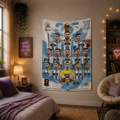 Argentina National Team – FIFA World Cup 2026 Squad – Premium Jute Fabric Tapestry – IBRELIA™