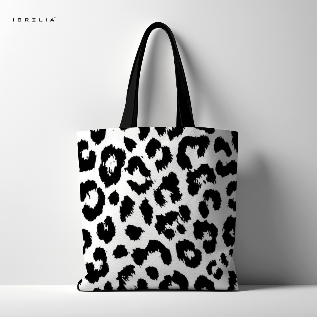 IBRELIA™ Leopard Print Tote Bag – Black & White Aesthetic Animal Print Tote with Premium Fabric IBRELIA