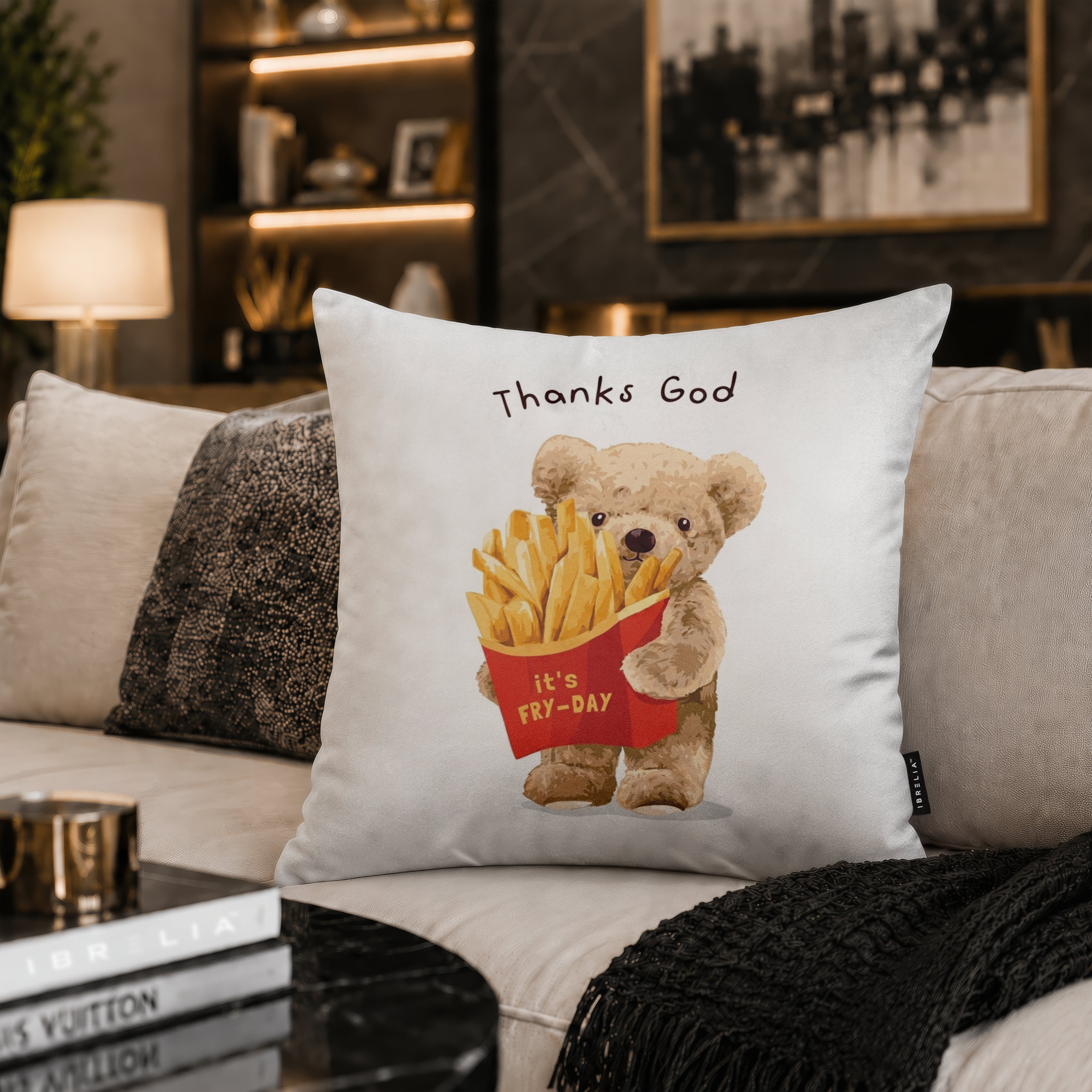 Thanks God It's Fry-Day Teddy Cushion | Premium Velvet Suede | Double-Sided Print