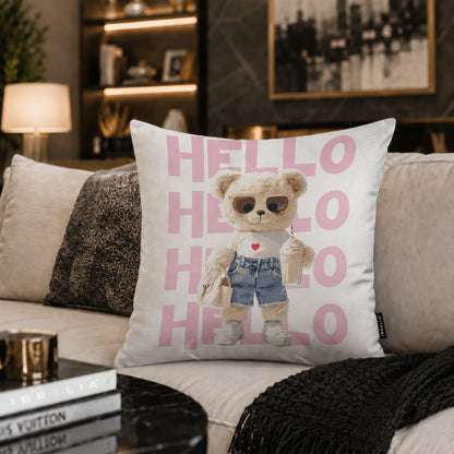 Hello Teddy Cushion | Premium Velvet Suede | Double-Sided Print