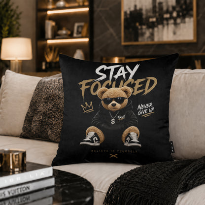 Stay Focused Teddy Cushion | Premium Velvet Suede | Double-Sided Print