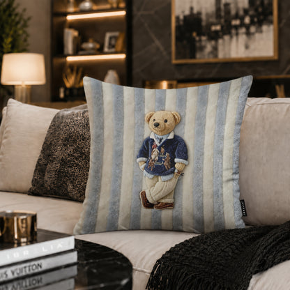 Classic Teddy Striped Cushion | Premium Velvet Suede | Double-Sided Print