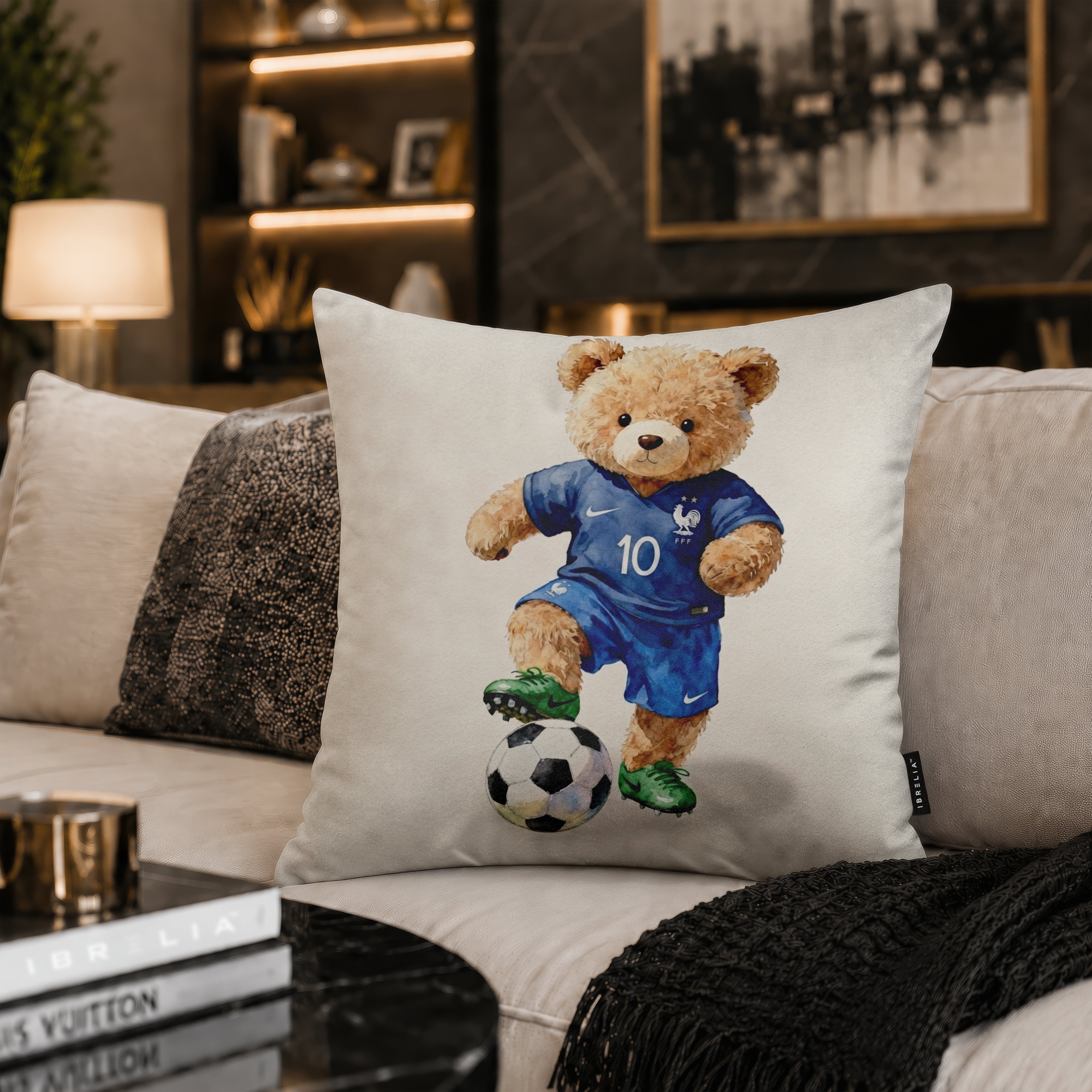 Kylian Mbappé Teddy Football Cushion | Premium Velvet Suede | Double-Sided Print