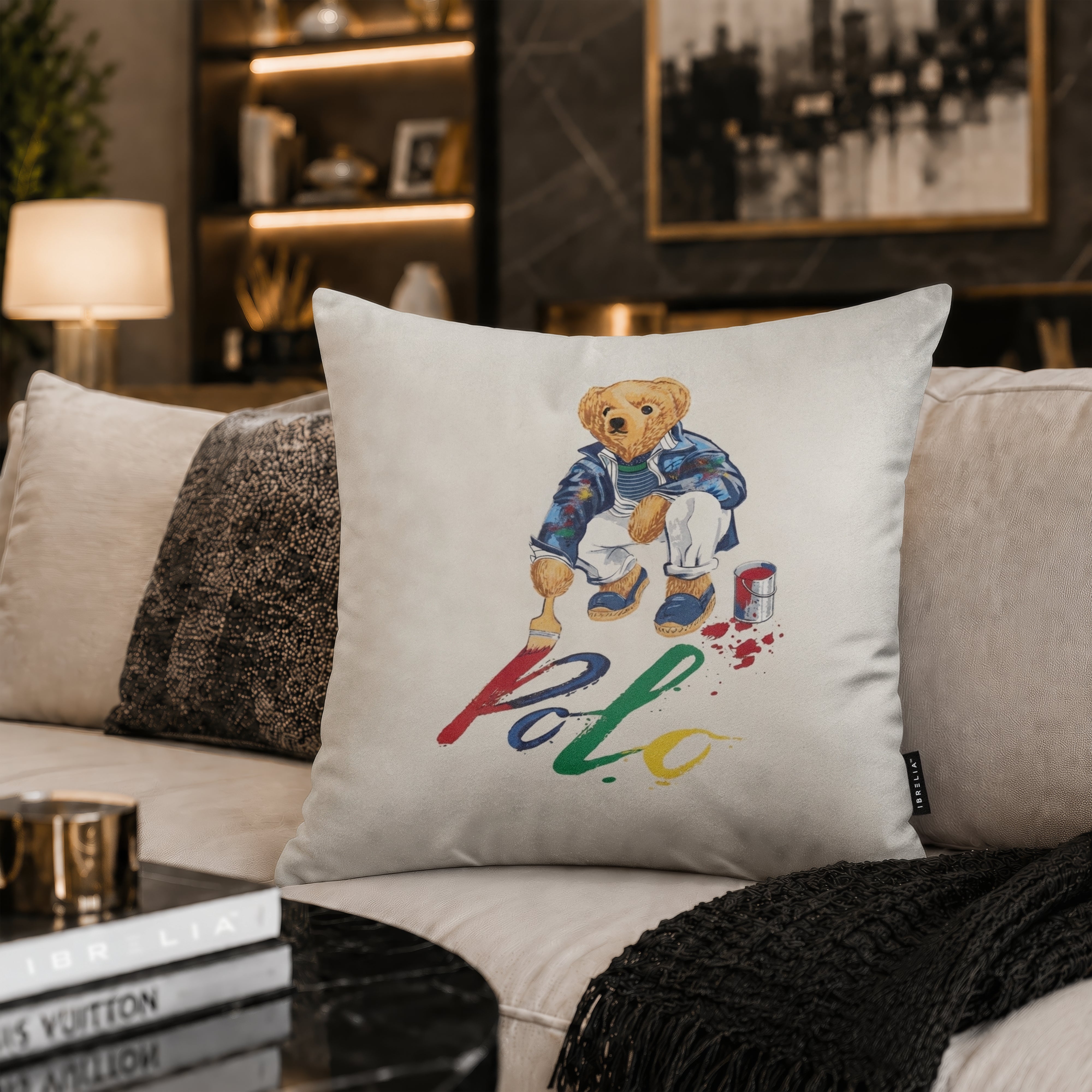 Artist Teddy Bear Velvet Suede Decorative Cushion | Premium Double-Sided Print