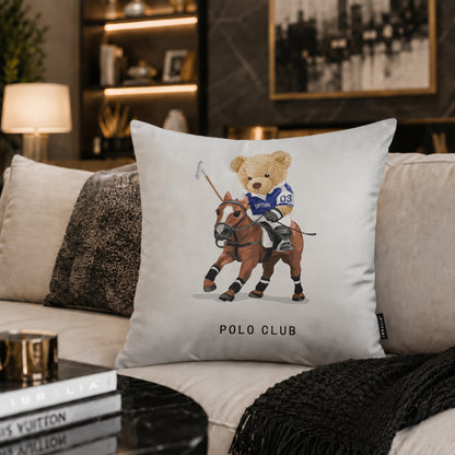 Polo Teddy Bear Velvet Suede Decorative Cushion | Premium Double-Sided Print