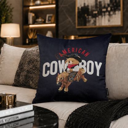 Cowboy Teddy Bear Velvet Suede Decorative Cushion | Premium Double-Sided Print