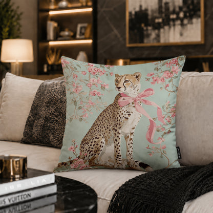 Blush Floral Cheetah Velvet Suede Decorative Cushion | Premium Double-Sided Print