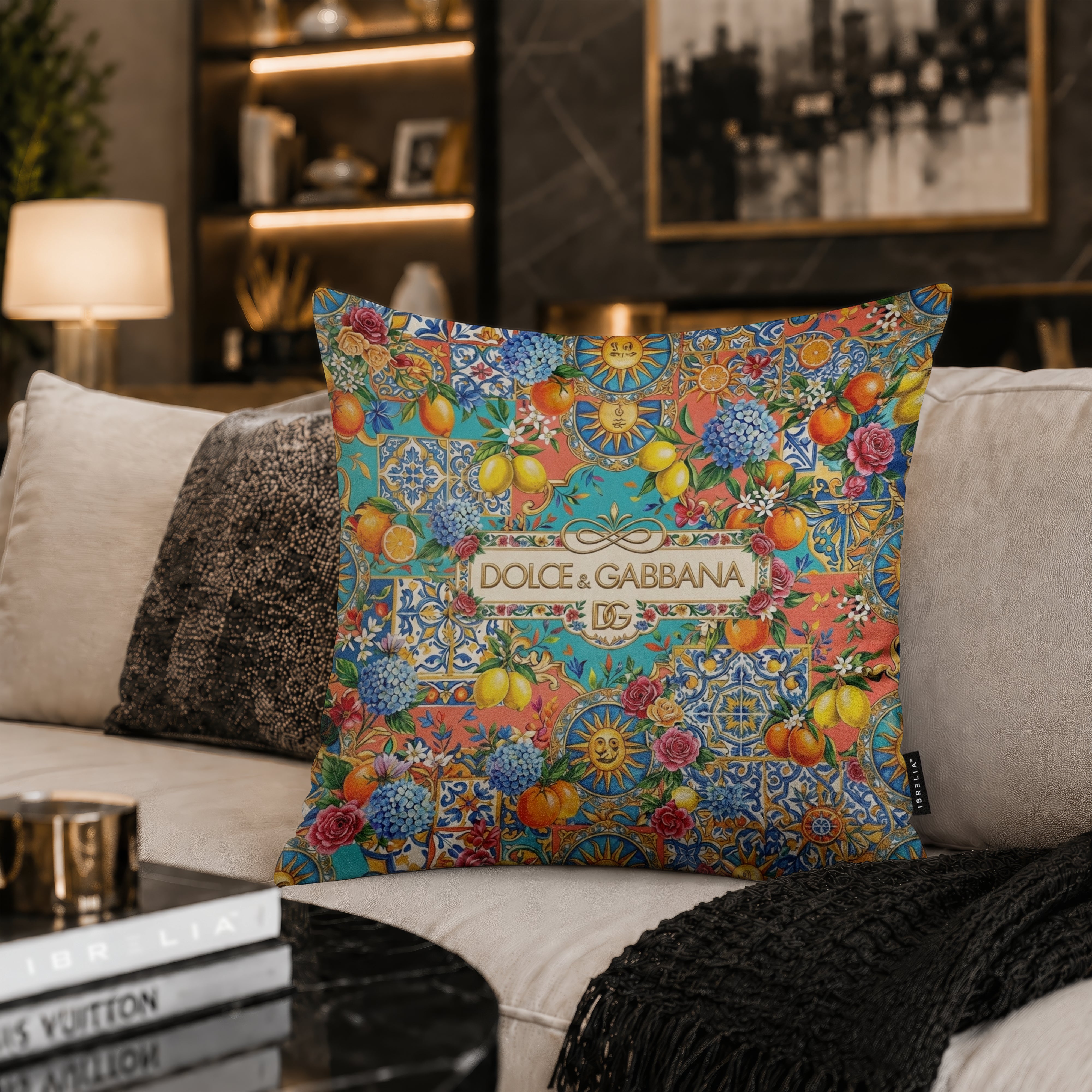 Luxury Mediterranean Citrus Designer Cushion | Premium Velvet Suede | Double-Sided Print