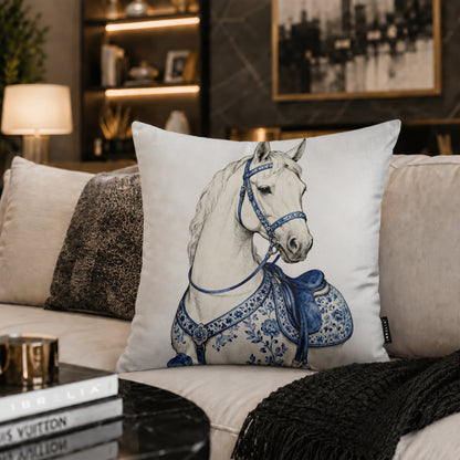 Royal Blue Horse Velvet Suede Decorative Cushion | Premium Double-Sided Print