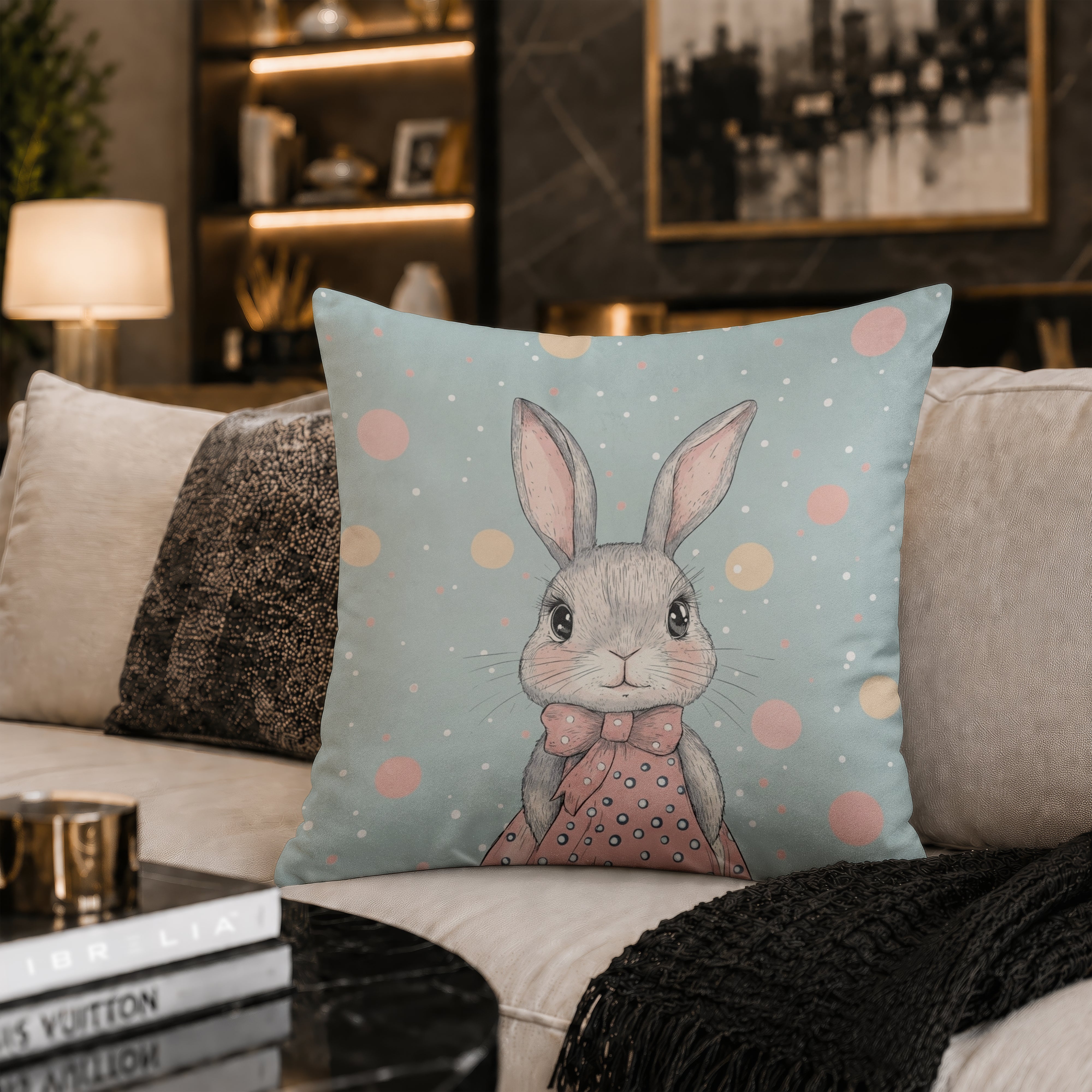Cute Bunny Nursery Cushion | Premium Velvet Suede | Double-Sided Print