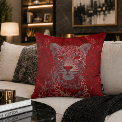 Crimson Leopard Cushion | Premium Velvet Suede | Double-Sided Print