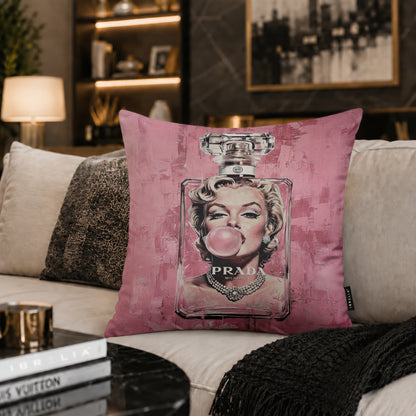 Luxury Pink Fashion Perfume Designer Cushion | Premium Velvet Suede | Double-Sided Print