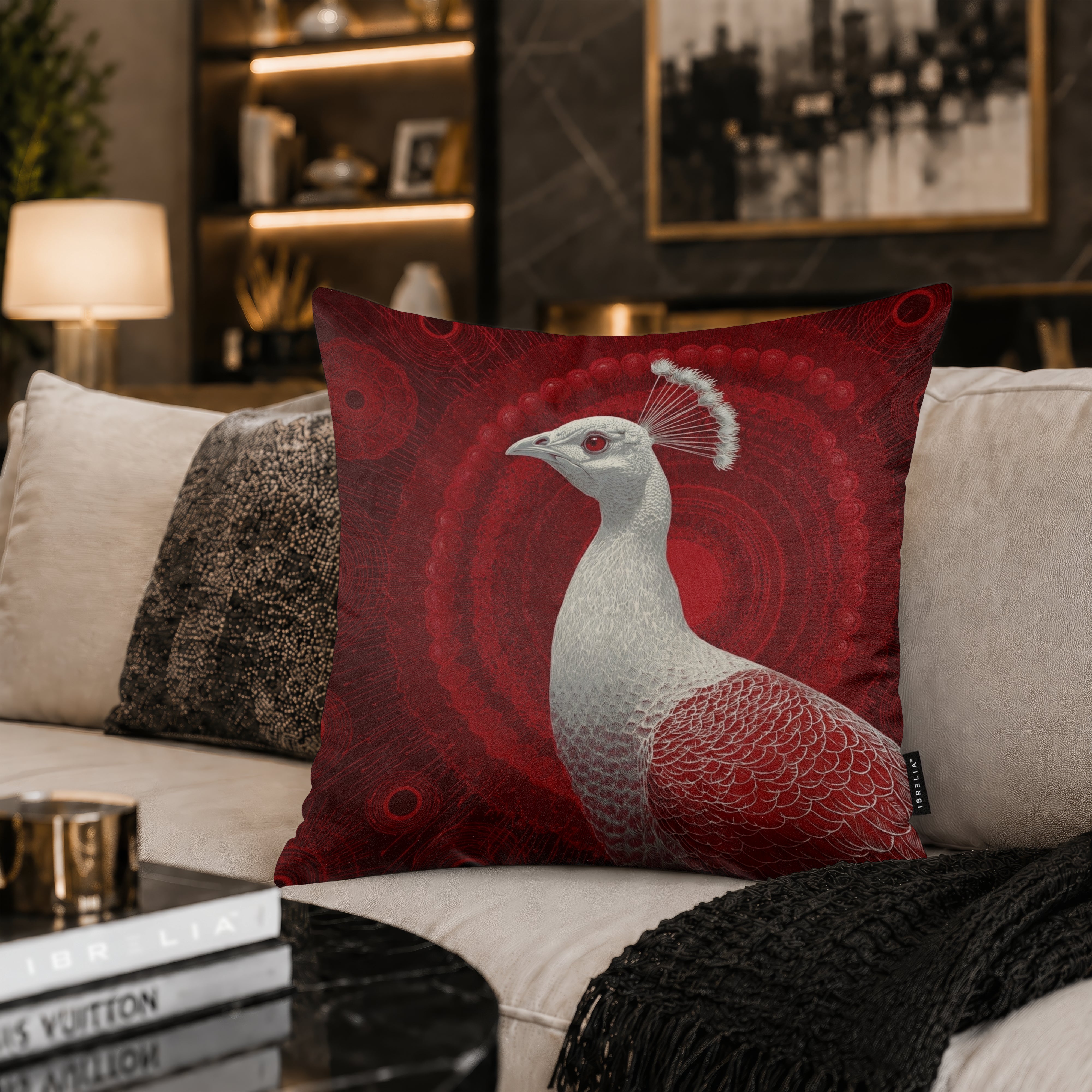 Elegant White Peacock Cushion | Premium Velvet Suede | Double-Sided Print