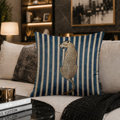 Leopard Stripe Designer Cushion | Premium Velvet Suede | Double-Sided Print