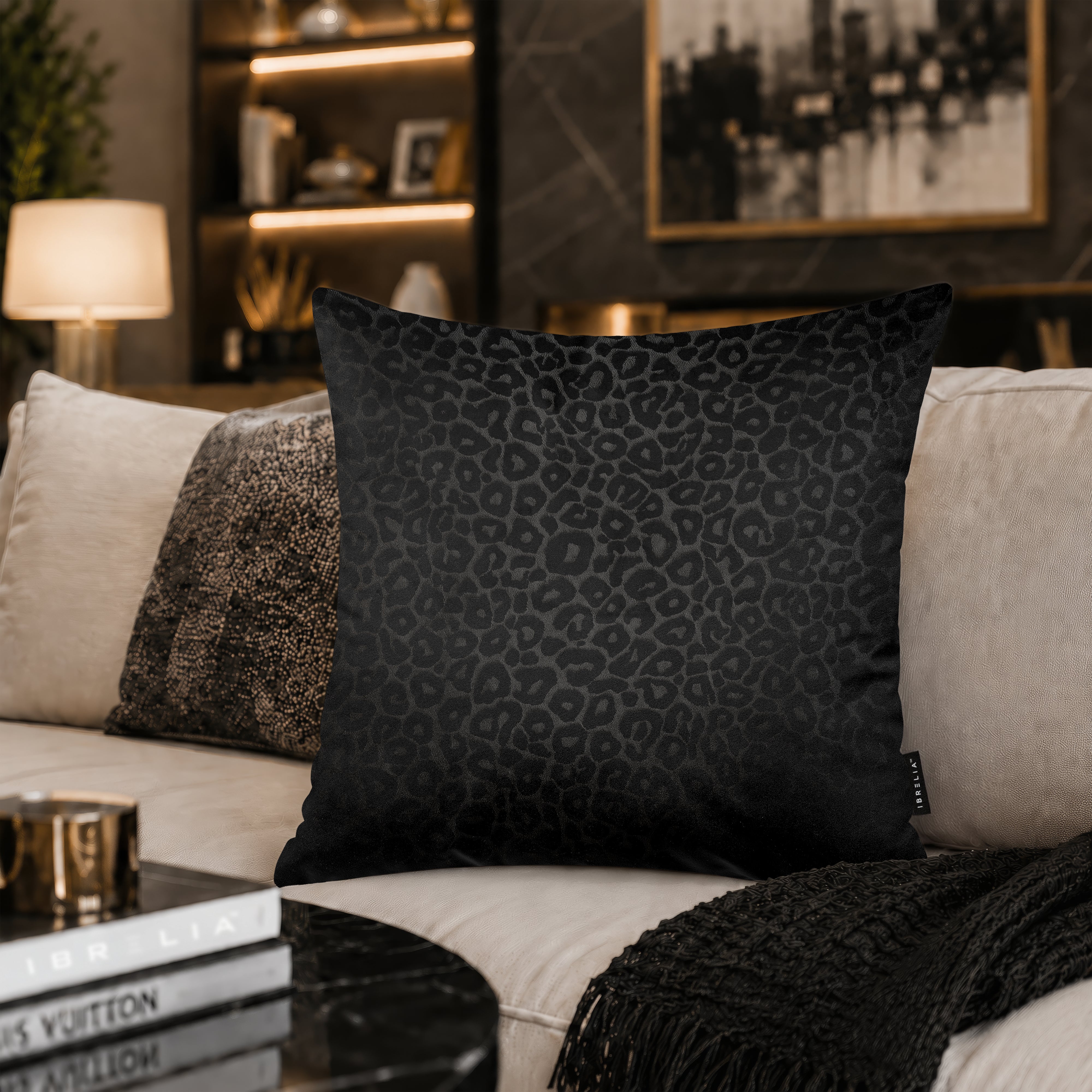 Midnight Leopard Print Cushion | Premium Velvet Suede | Double-Sided Print