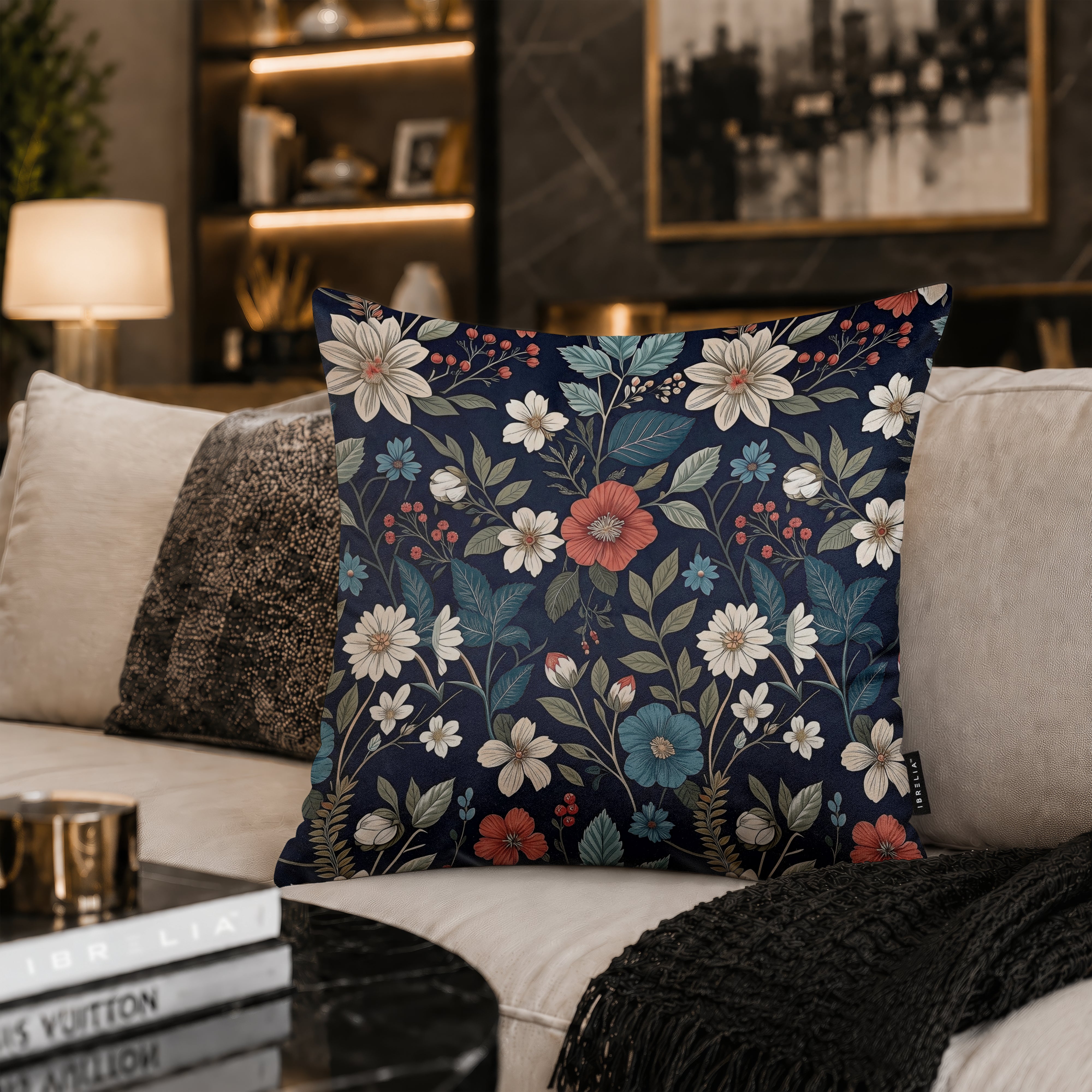 Midnight Botanical Floral Cushion | Premium Velvet Suede | Double-Sided Print