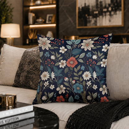 Midnight Botanical Floral Cushion | Premium Velvet Suede | Double-Sided Print