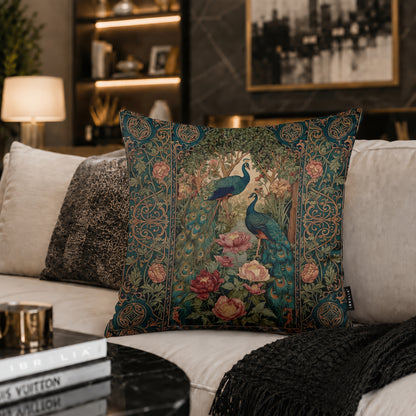 Vintage Peacock Garden Cushion | Premium Velvet Suede | Double-Sided Print