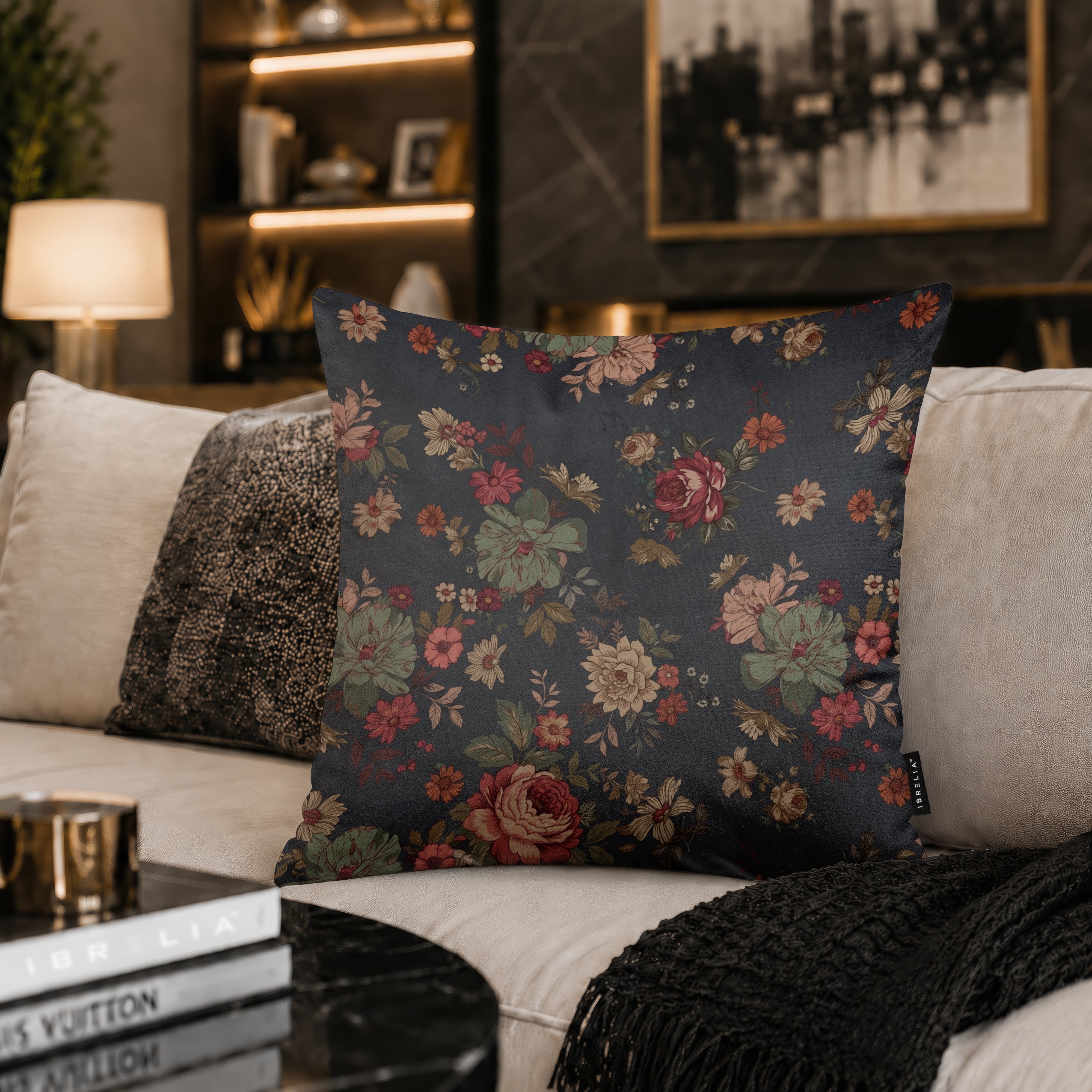 Vintage Midnight Floral Cushion | Premium Velvet Suede | Double-Sided Print