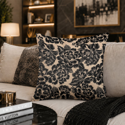 Monochrome Floral Cushion | Premium Velvet Suede | Double-Sided Print