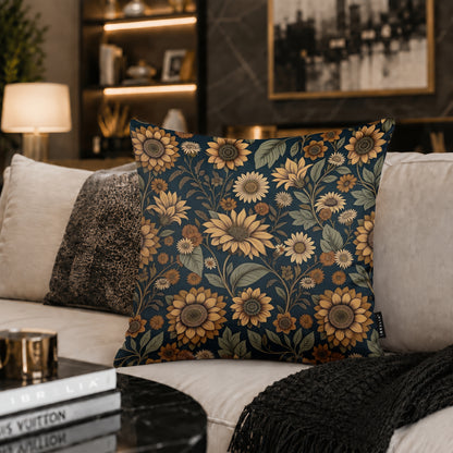 Midnight Sunflower Botanical Cushion | Premium Velvet Suede | Double-Sided Print