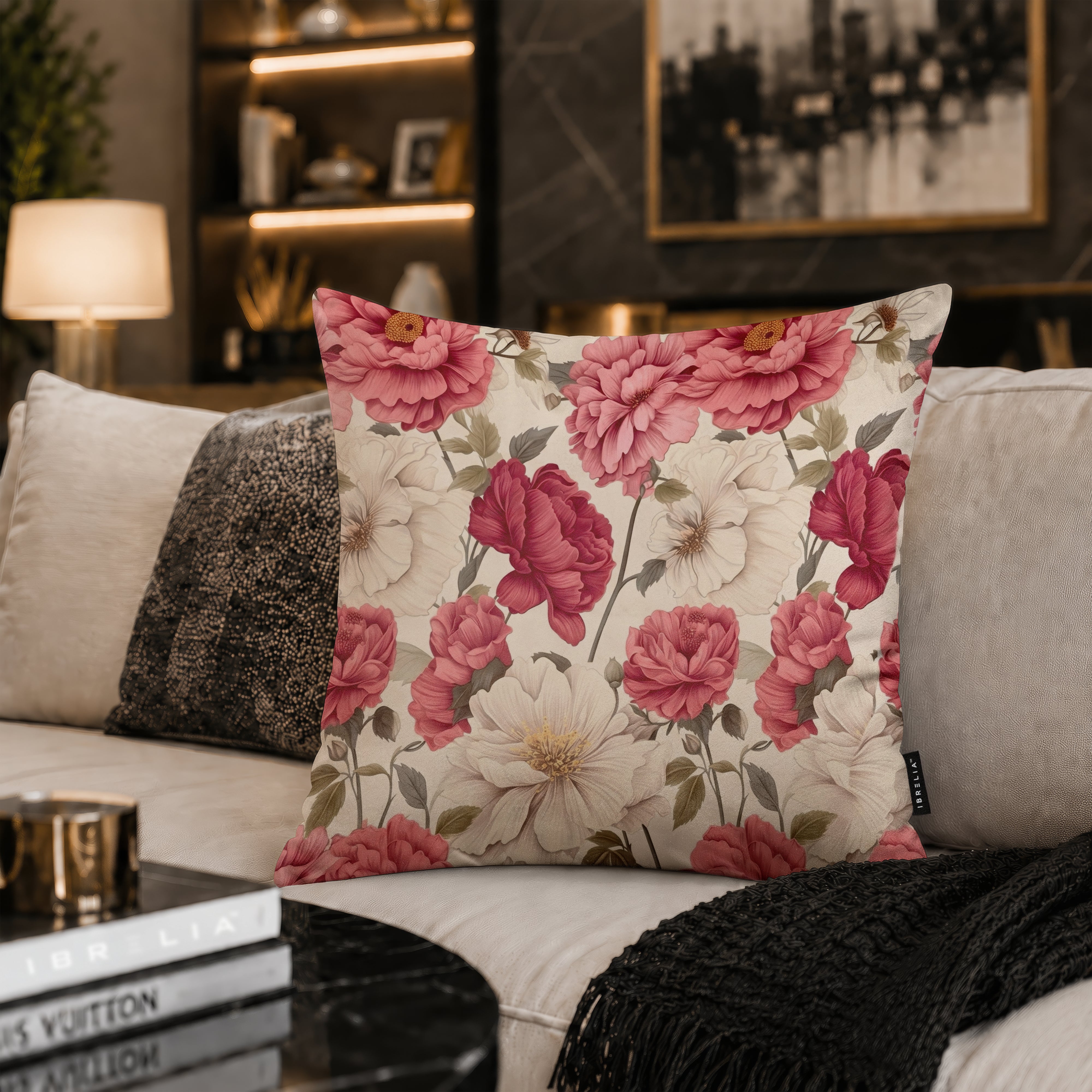 Blush Peony Floral Cushion | Premium Velvet Suede | Double-Sided Print