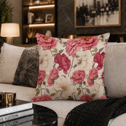 Blush Peony Floral Cushion | Premium Velvet Suede | Double-Sided Print
