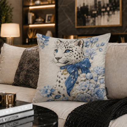 Luxury Snow Leopard Floral Cushion | Premium Velvet Suede | Double-Sided Print