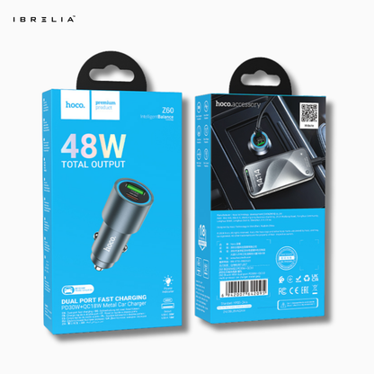 HOCO Z60 Bloom 48W Dual-Port Car Charger – PD30W + QC3.0 Fast Charging | IBRELIA™
