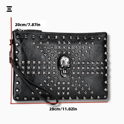 Black Skull Rivet Leather Clutch – Men’s Punk - Style Handbag | IBRELIA™ - IBRELIA